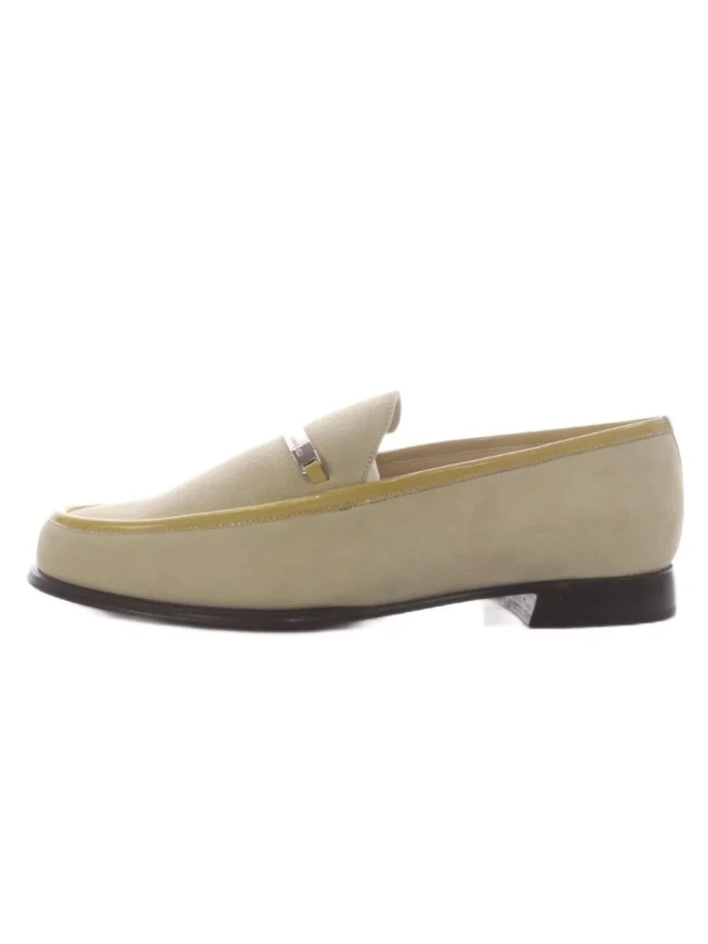 Gucci Loafers Slip on Logo Plate Suede Beige